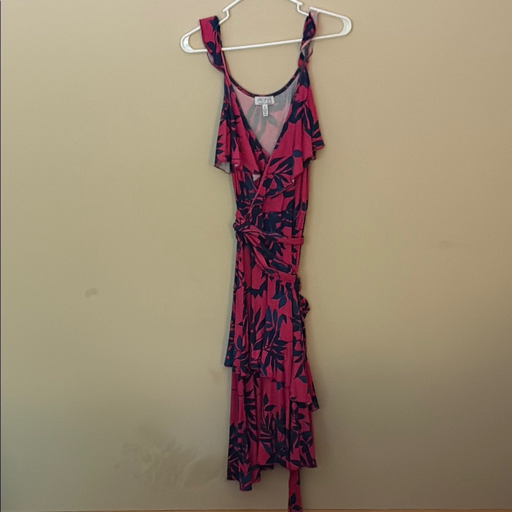 Sofia by Sofia Vergara Pink and Blue Ruffled Wrap Sundress